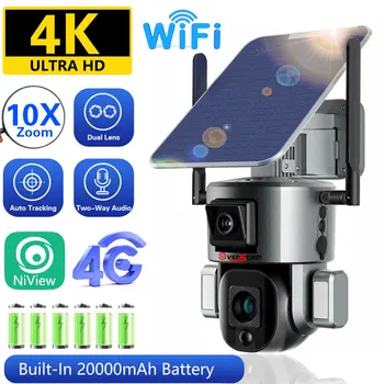 OVERSCAM 4K HD Dual Scrceen Eelvaade 4G Päikese Kaamera Väljas, WIFI, 10X Optiline Suum, kahesuunaline Audio, Värv Öise Nägemise CCTV Kaamera