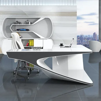 Loominguline boss laua lihtne valge värvi boss laua president laua kaasaegse kontori laud kombinatsioon