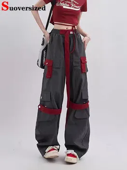 Streetwear Kottis Disain Cargo Püksid Naiste Uus Trend Sirge Pantalones Primavera Elastne Kõrge Vöökoht Vabaaja Püksid