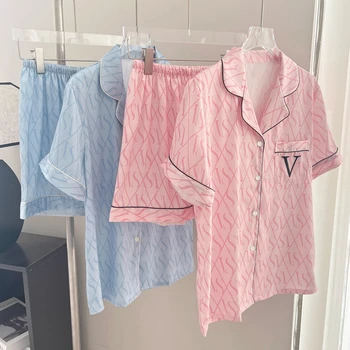 2 Töö Naiste Komplekt Suvel Lühikesed Varrukad Pidžaama Naine Silk Mood Sleepwear Pyjama Prindi Seksikas Satiin Pijama Komplekt