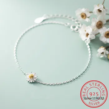 925 Sterling Hõbe Lihtne Daisy Flower Ornament Käevõru Naistele Tüdruk Temperament Ehted Tarvikud