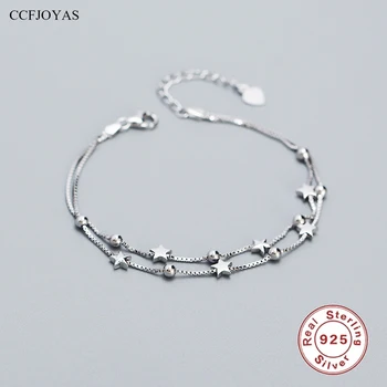 CCFJOYAS 100% 925 Sterling Hõbe Topeltklõpsake-kihiline Star Ring Pärlitega Käevõru Tüdruk/Naiste korea Väike Värske Peen Ehted