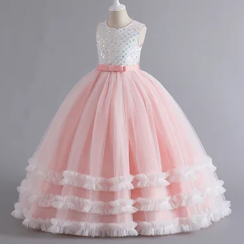 Lapsed Kleidid 2023 uus Lille Tüdrukute Kohev lõng Teismelised Printsess pikk Sequin kleit Varrukateta Tüdrukute kleit eest Partei Pulm Kleit