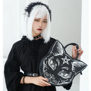 Piiriülese Harajuku Stiilis Goth Kass Crossbody Kott Mood Mood Sidur Punk Kassi Nägu Halloween Naiste Kott