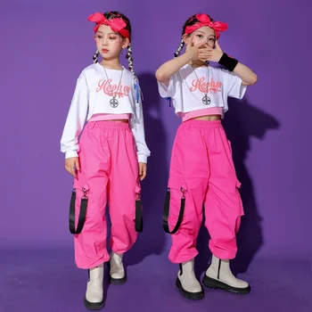 Hip-Hop Tüdrukud Crop Top, Roosa Cargo Pant Kids Dressipluus Street Dance Riided Seab Lapse Jazz Armas Komplekt Teen Streetwear Kostüüm