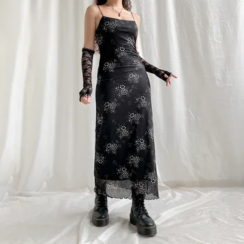 Seksikas Elegantne Õie Printida Pits Silma Maxi Kleidid Naistele Y2K Goth Vintage Bodycon Pikk Tõsta Grunge Fairycore Pool 