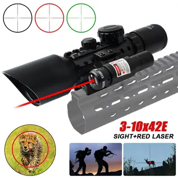 3-10X42E Red Dot Silmist Wide-field Riflescope Linnuvaatlus Püss Ulatus 11/20mm Raudtee Jahindus QD AR Silmist .223 5.56 .308 7.62